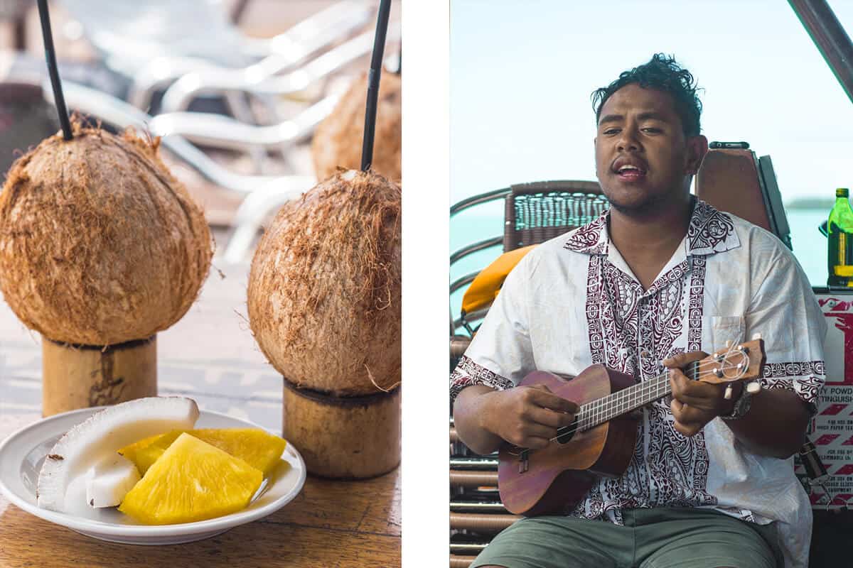 Aitutaki Day Tour From Rarotonga: Air Rarotonga Review 14 vaka cruise in aitutaki fresh coconut and music