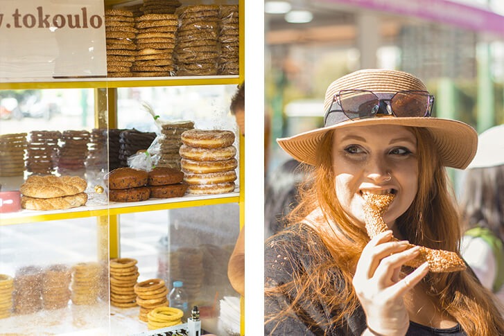 Discovering The Athens Food Scene With Athens Walking Tours 6 eating circle bread in athens greece