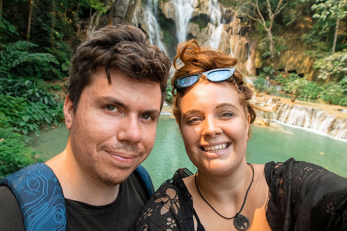 Backpacking Luang Prabang Guide: All You Need To Know 4 selfie tasha and james at kuang si falls