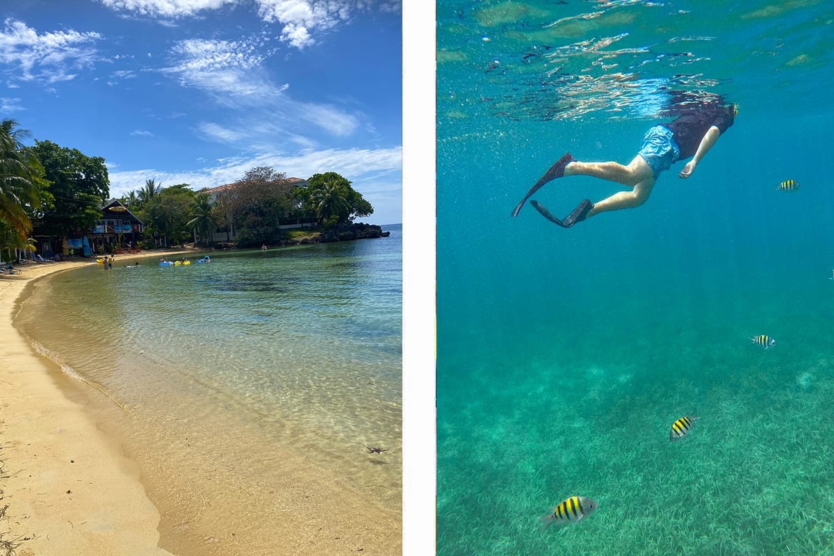 Backpacking Roatan & BEST Hostels In Roatan (2025) 10 hanging out in the shallows of half moon bay // going from a snorkel in the deeper waters