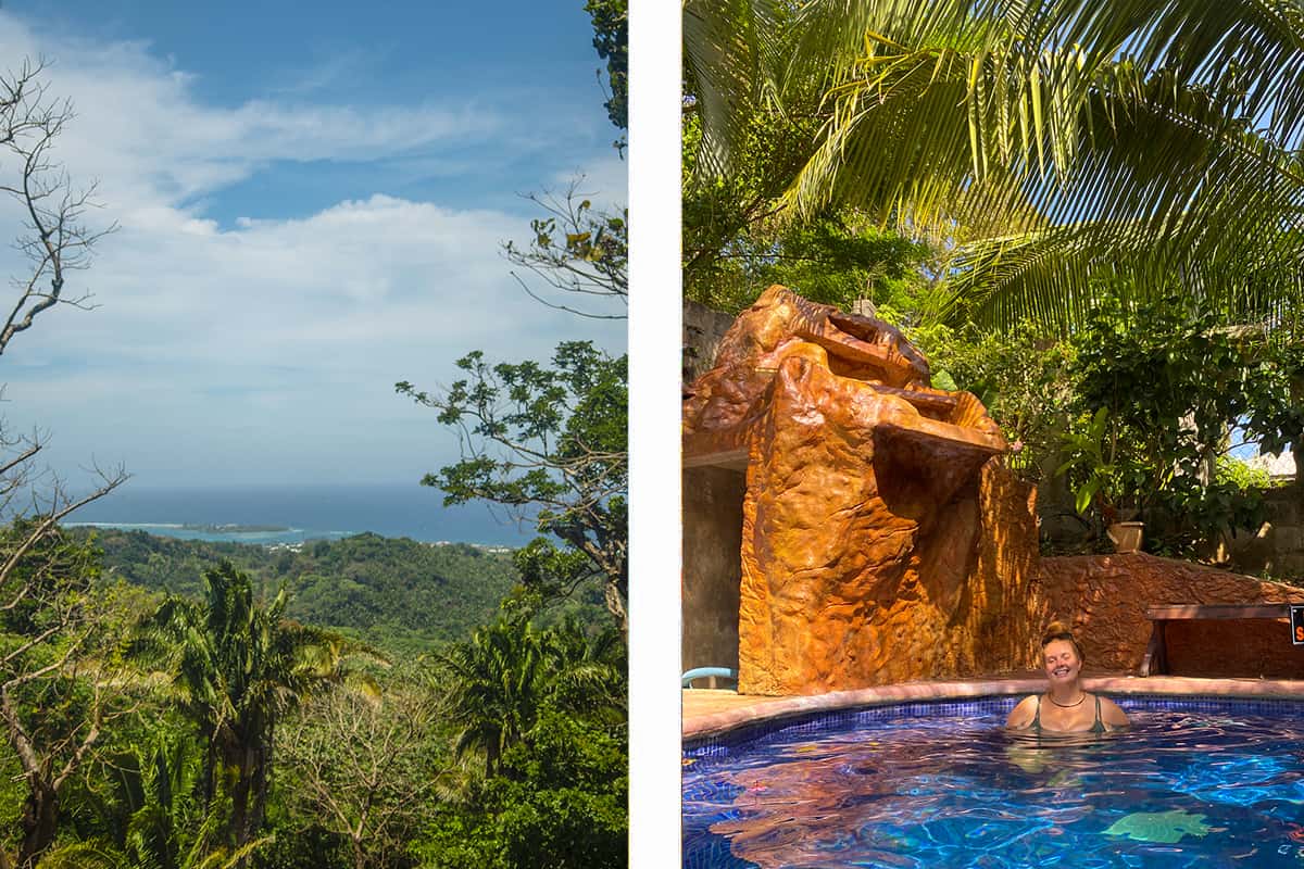 Backpacking Roatan & BEST Hostels In Roatan (2025) 26 an incredible view to the ocean from the center of the island // enjoying the pool at the only actual hostel in roatan, roatan backpackers