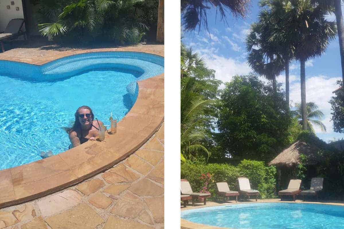 Backpacking Siem Reap On A Budget: Top Tips For Travelers 5 enjoying cold drinks poolside in siem reap