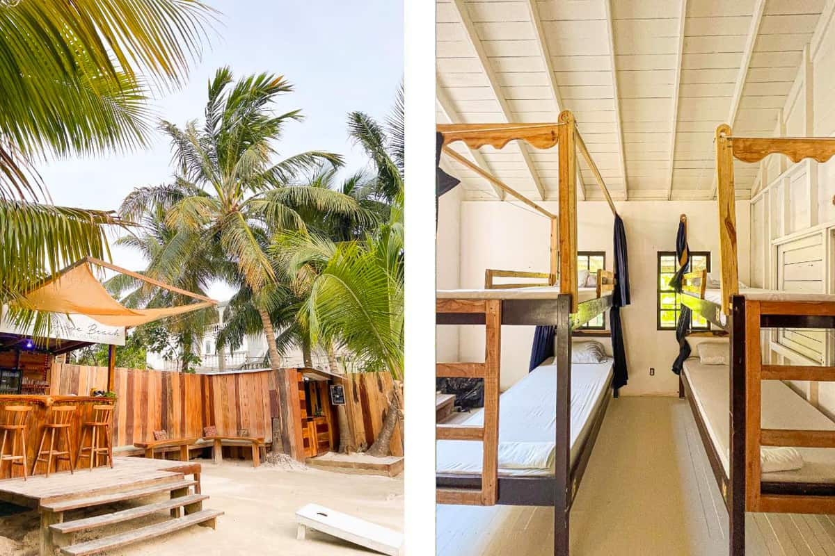 Hostels In Caye Caulker: BEST Stays For Backpackers 7 the bar area on the water front // the air conditioned dorm with curtains at bellas backpackers