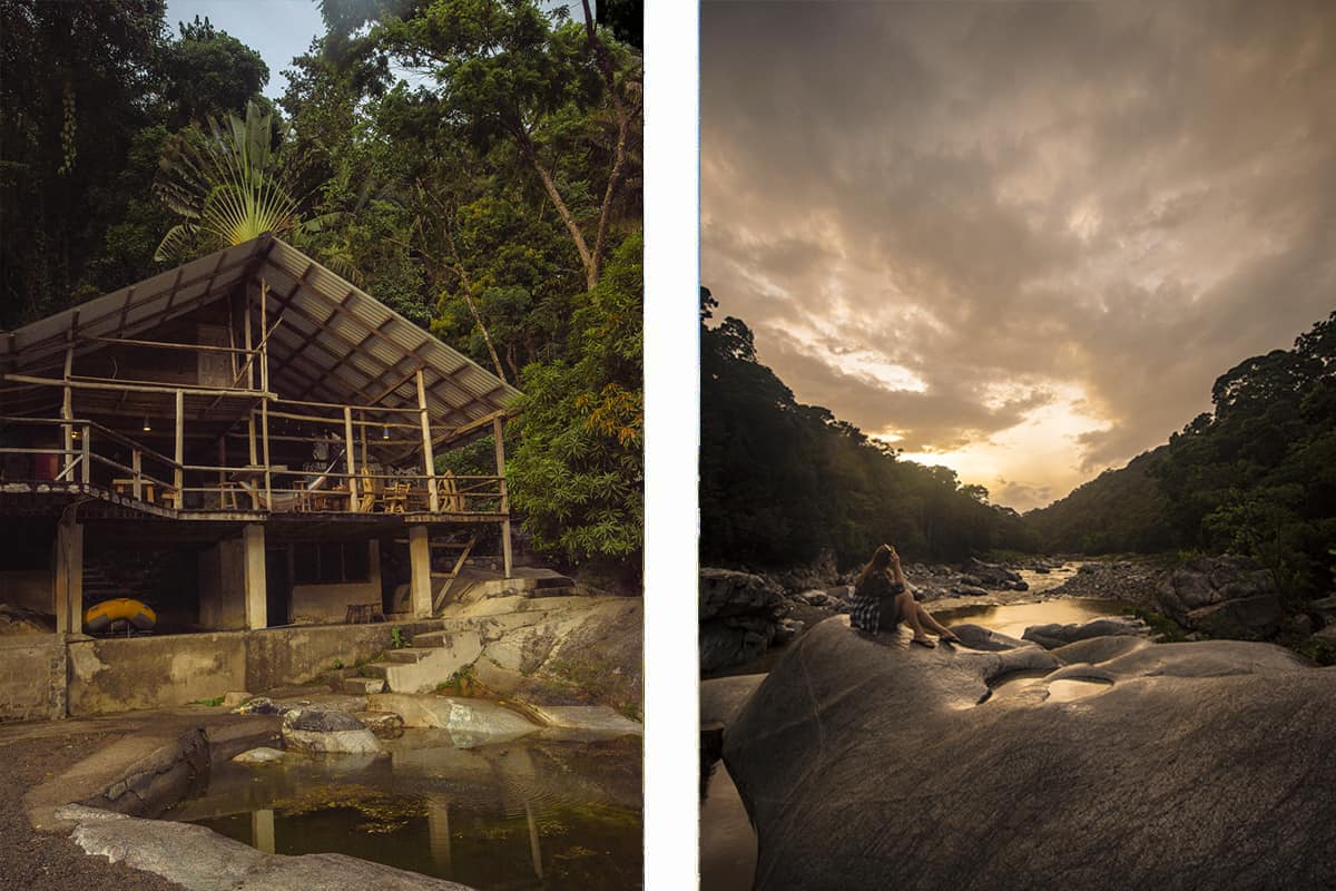 Best Hostels In La Ceiba For Budget Backpackers 2025 16 a swimming pool in the rocks in front of jungle river lodge // watching the sunset on a stormy afternoon