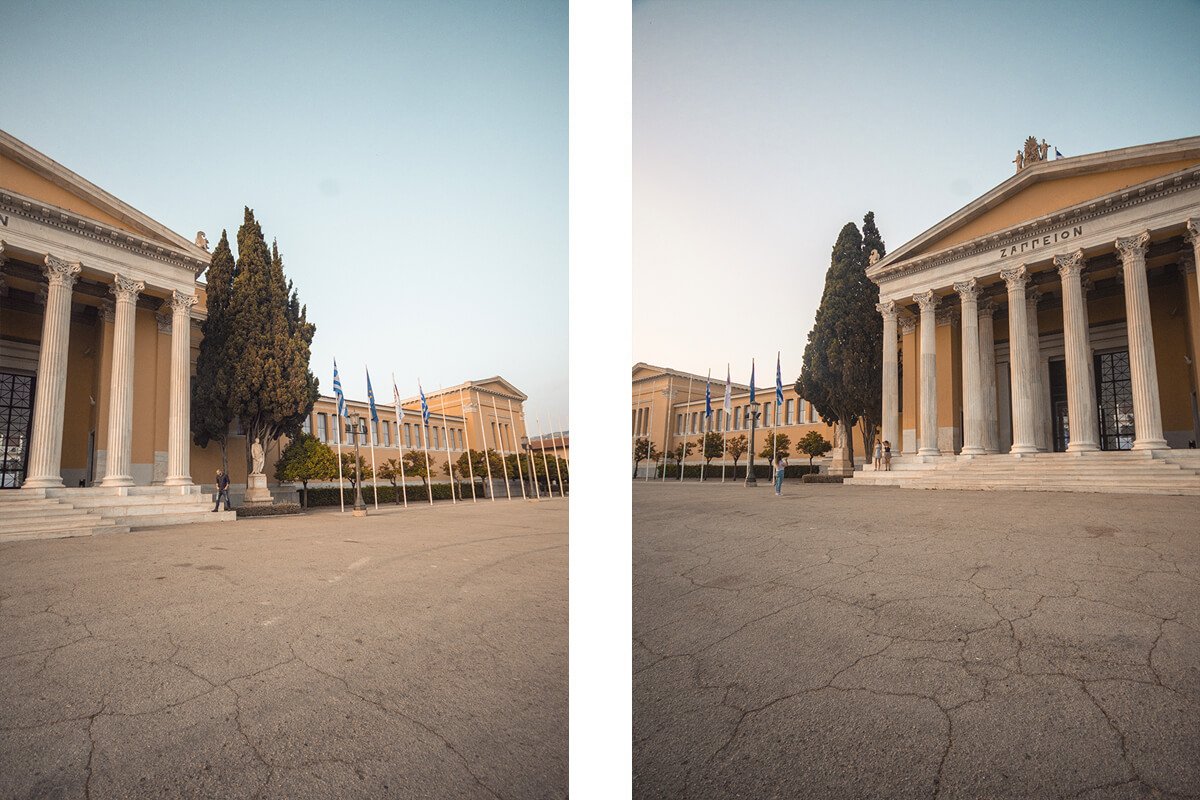 sun setting over the zappeion