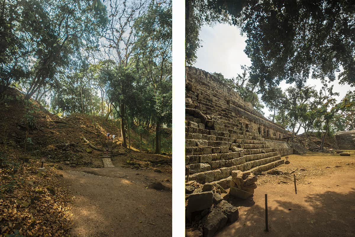 Copan Mayan Ruins: BEST Tips For Visiting In 2025 4 walking up the stairs which lead to the west court // one of the first views you see at the top
