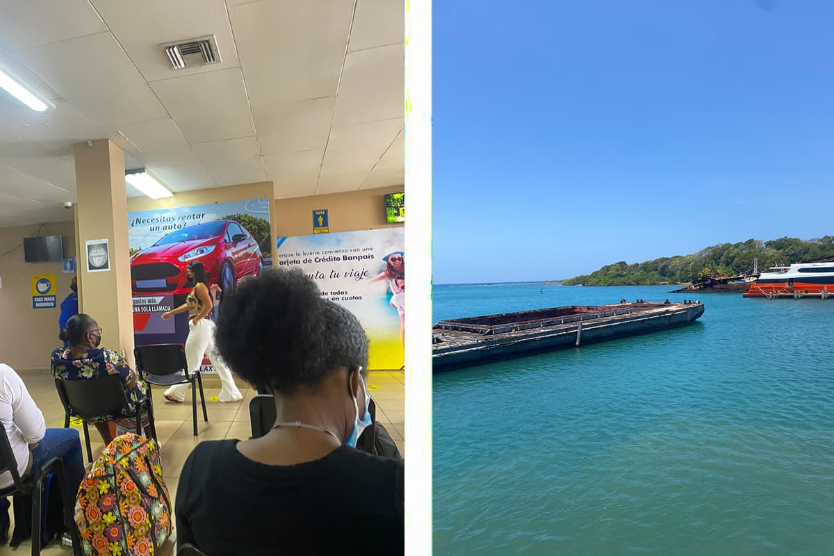 Copan Ruinas To La Ceiba: All Transport Explained 2025 13 waiting at the ferry terminal in la ceiba // view arriving on the ferry in roatan
