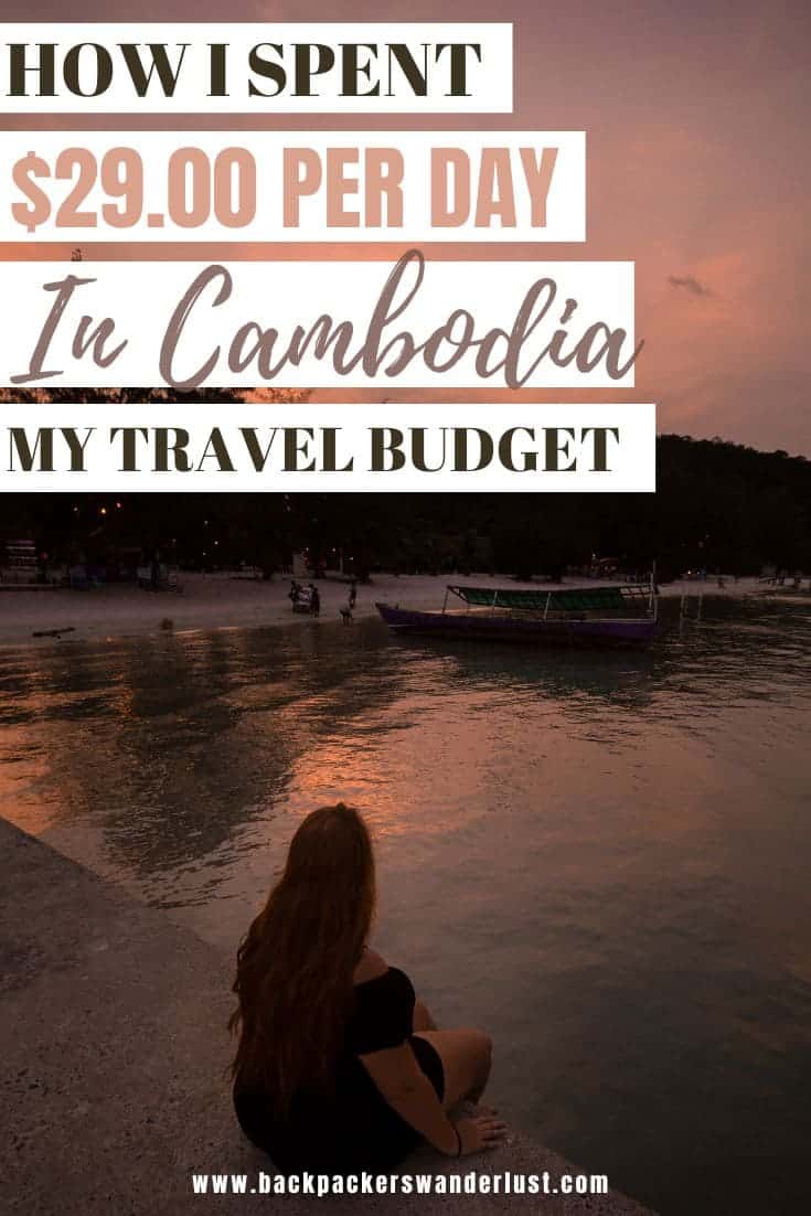 Cost To Travel Cambodia: My $29.00 Per Day Travel Budget 26 Planning on traveling around Cambodia? Then come check the cost to travel Cambodia on a budget backpacker style. Let’s talk about the price of accommodation, transportation, food, and more before I let you know my EXACT Cambodia trip cost!