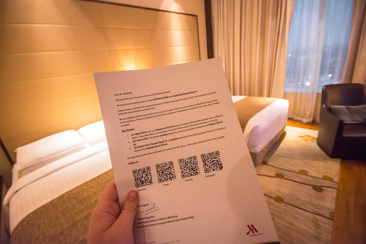 Review Of The Kochi Marriott Hotel: Sleeping 5 Star In India 1 welcome letter from the kochi marriott hotel