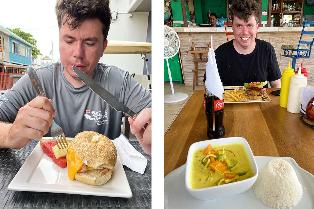 BEST Hostels In Ambergris Caye & Backpacking San Pedro 23 a early morning breakfast before going diving in san pedro // a well deserved post dive lunch