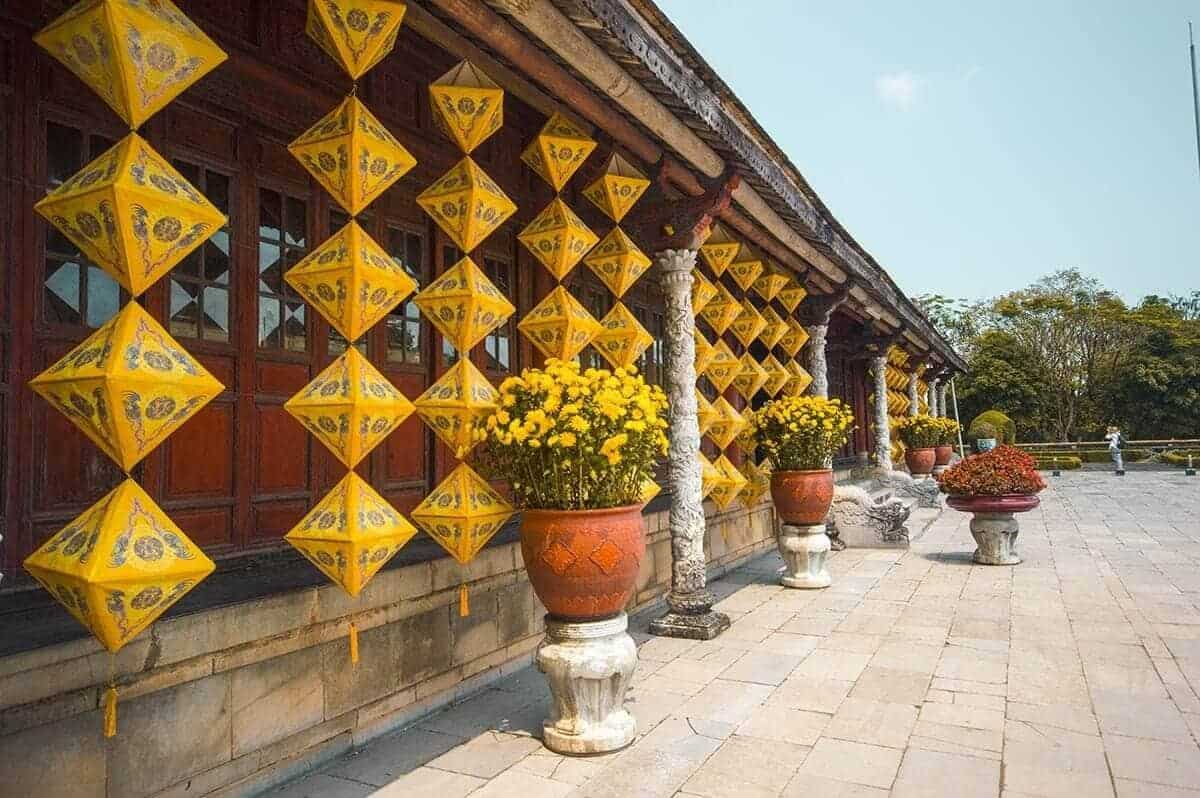 Imperial City Of Hue: What You NEED To Know 5 lantern decoration and yellow flowers at the imprial city of hue