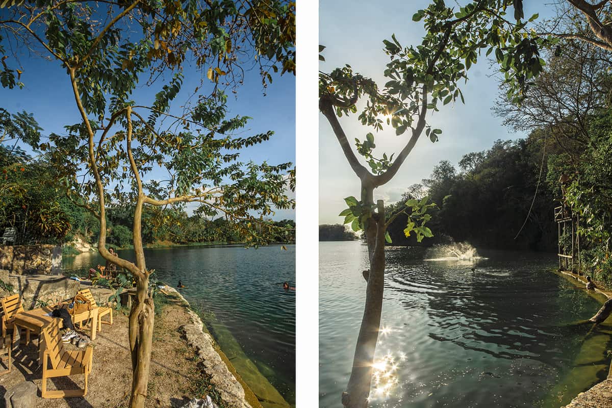 Jorge's Rope Swing In Flores: Backpackers Paradise 14 hanging out at one of the lower chill areas // watching other travelers splash into the water from the rope swing