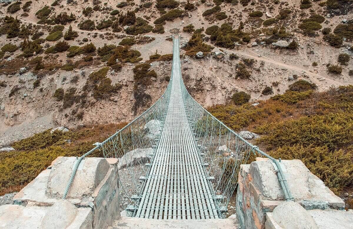 swing bridge manang to yak kharka on the annapurna circuit