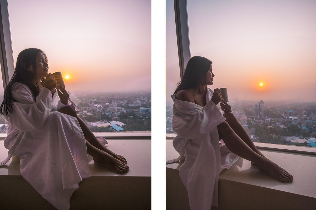 Review Of The Kochi Marriott Hotel: Sleeping 5 Star In India 4 drinking tea watching the sunrise over the city from the Kochi Marriott Hotel in kerala, india