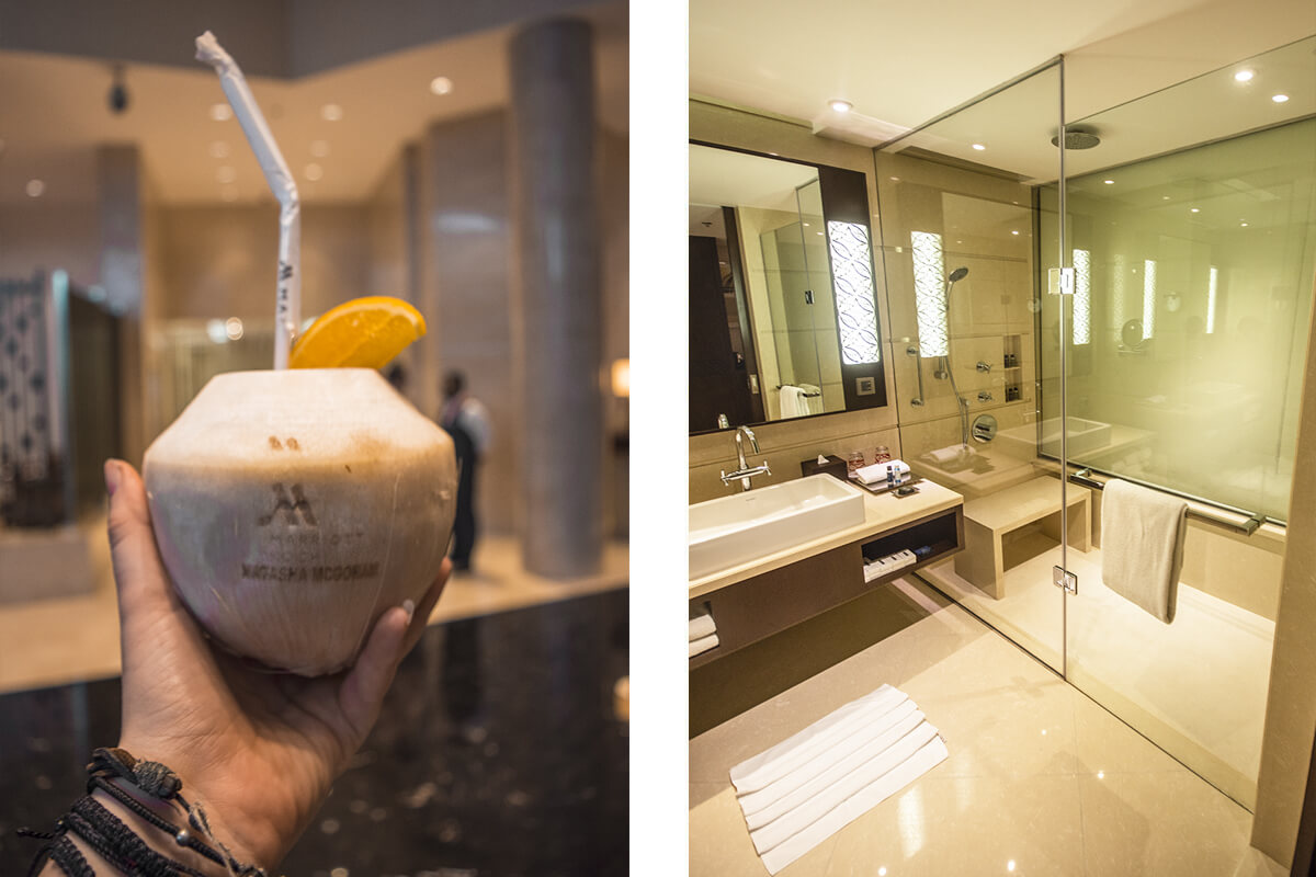 Review Of The Kochi Marriott Hotel: Sleeping 5 Star In India 5 bathroom and lobby at the kochi marriott hotel