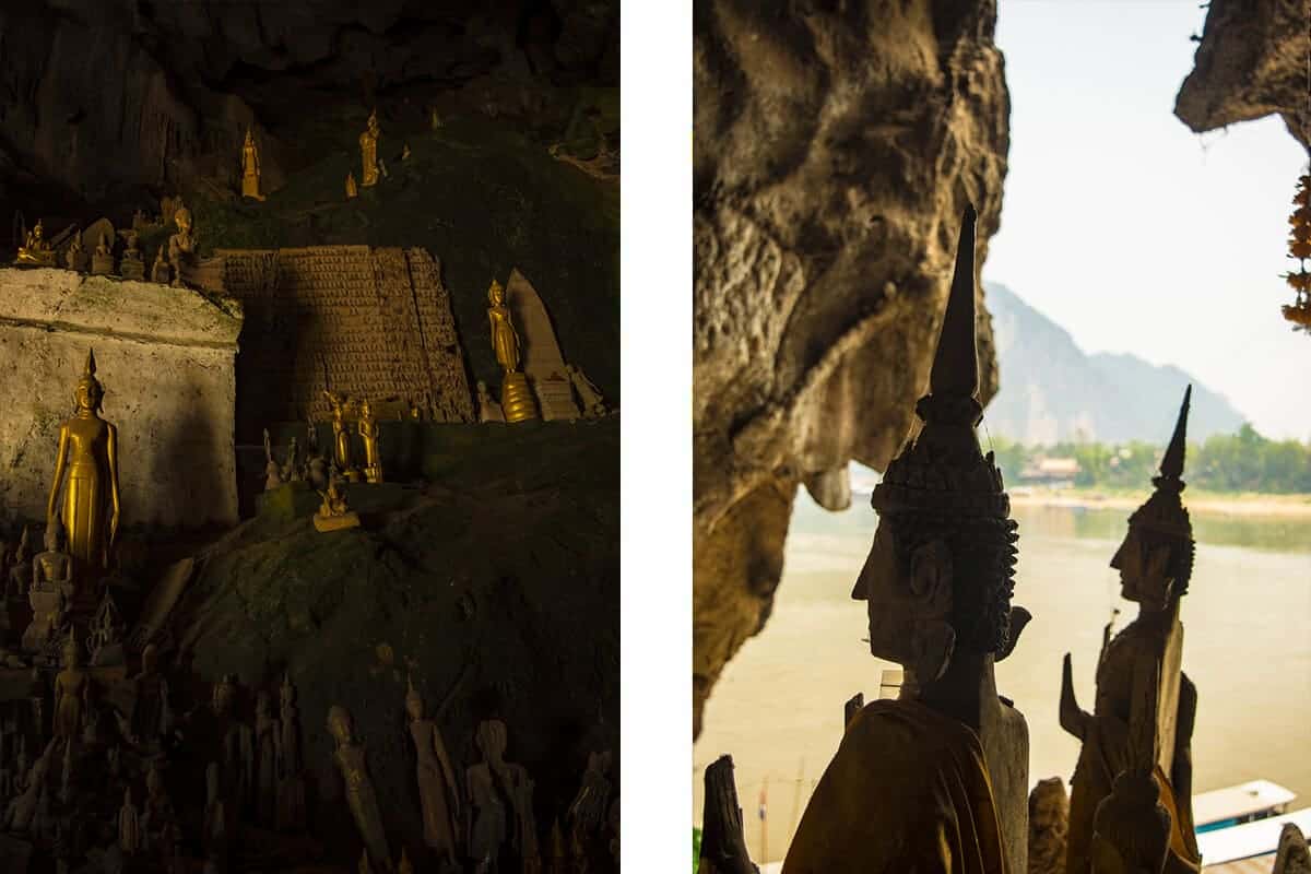Pak Ou Caves, Luang Prabang: BEST Tips For Visiting 6 buddhas in pak ou caves looking out to the mekong