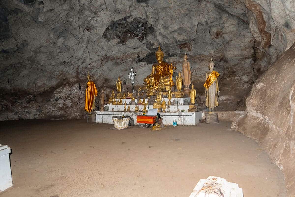 Pak Ou Caves, Luang Prabang: BEST Tips For Visiting 5 buddhas on a stand in the Tham Theung upper pak ou caves