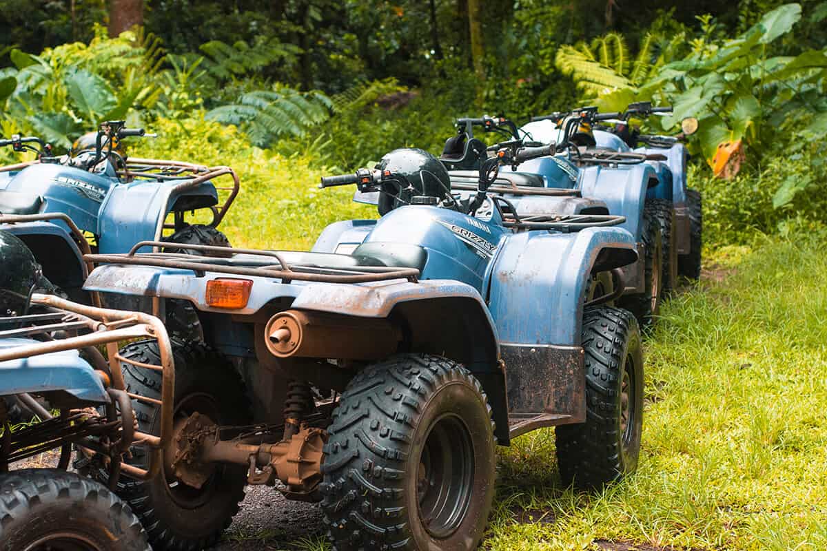 Quad Biking Rarotonga With Raro Quad Tours: Worth It? 10 dirty quad bikes lined up in the jungle