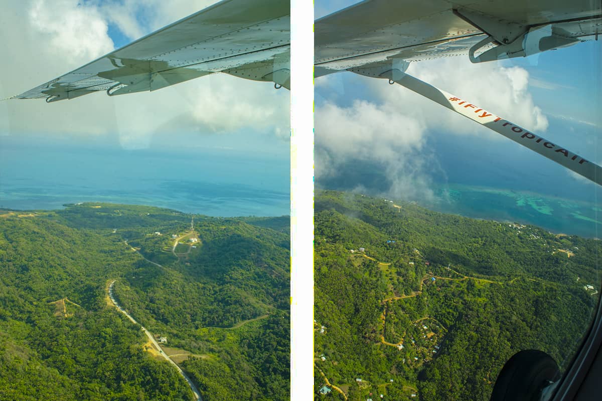 Roatan To Belize: The BEST Scenic Commercial Flight 15 flying over the hills of roatan with tropic air
