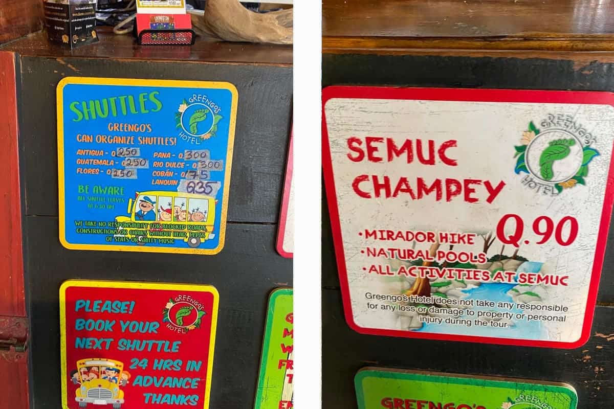 Visiting Semuc Champey Mirador & Pools: All You Need To Know 2025 32 signs for shuttles and the semuc champey tour including the mirador hike, pools, and other activities