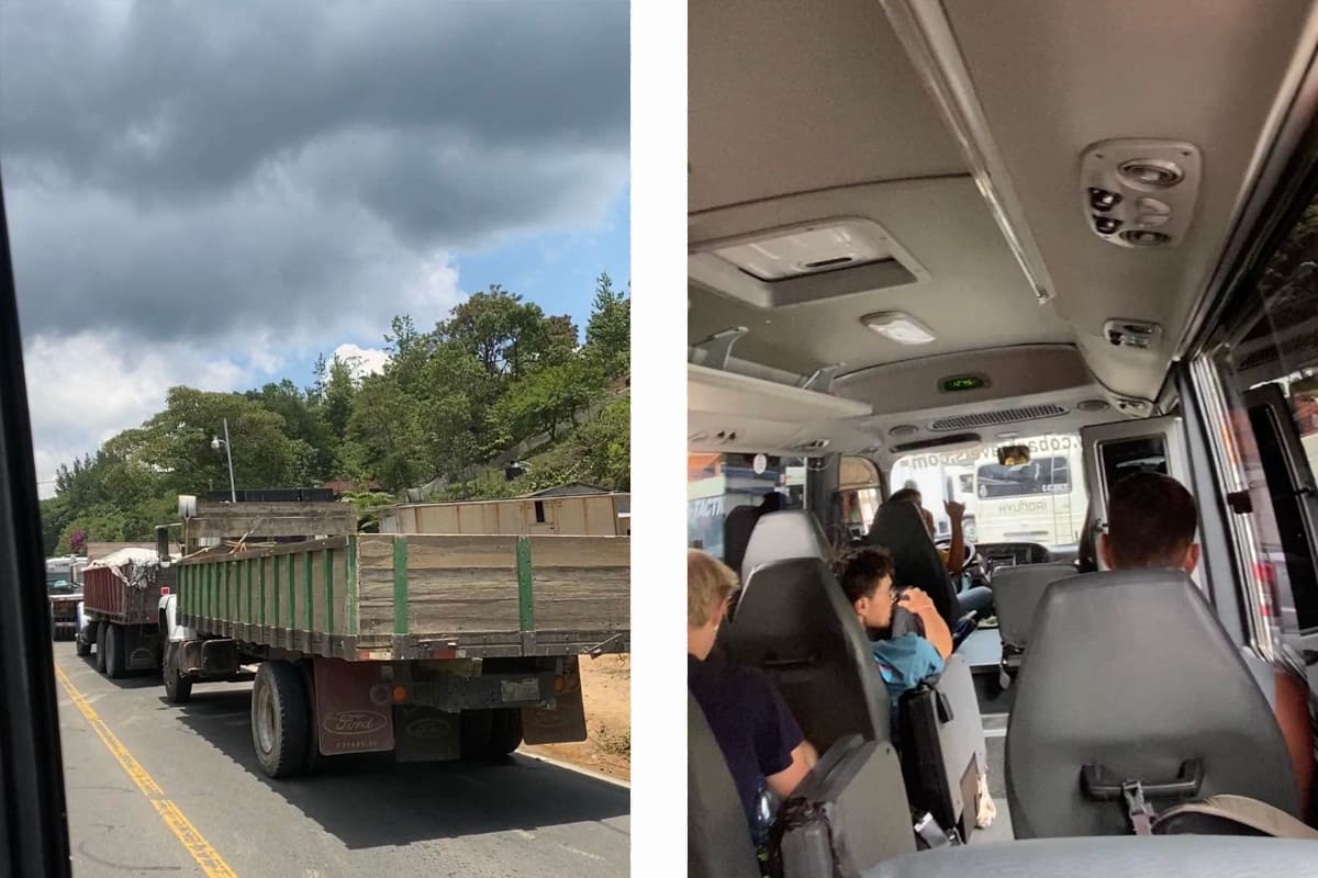 Semuc Champey To Antigua: Survive The 12 Hour Ride 5 trucks on the side of the road during the blockade in Guatemala // all windows and doors open while stuck in traffic waiting for the roads to reopen