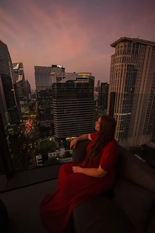 2 Days In Bangkok Itinerary: The ULTIMATE Guide 2025 10 enjoying the sky changing color and the streets lighting up during nightfall from a bangkok skybar