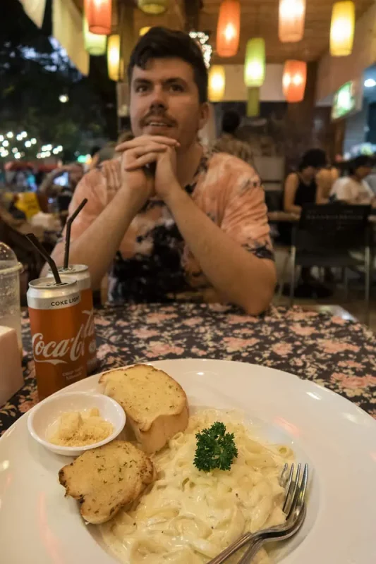 2 Days In Bangkok Itinerary: The ULTIMATE Guide 2025 30 food at khao san road fettucine and a smoothie