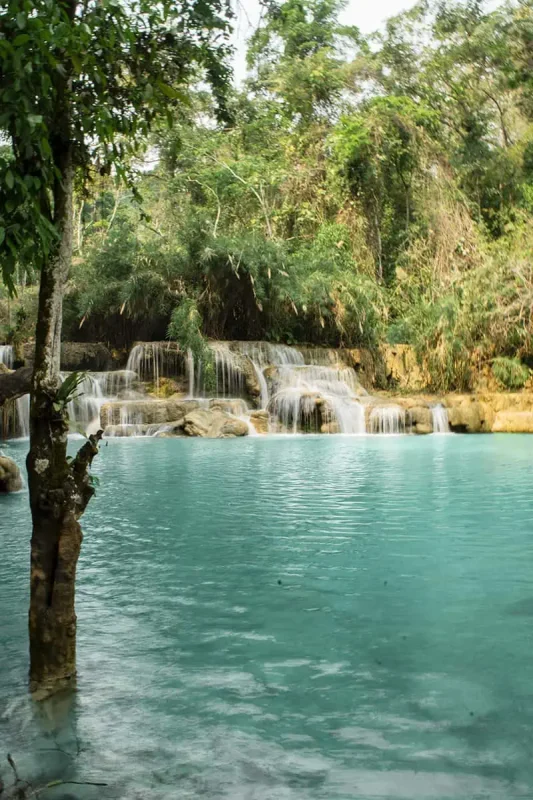 2 Weeks In Laos Itinerary: BEST Route North To South 13 small waterfalls at kuang si falls lower pools in luang prabang