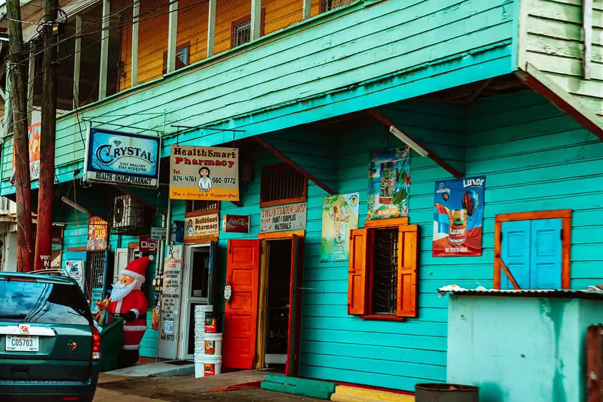 one of the many colorful buildings in san ignacio, belize