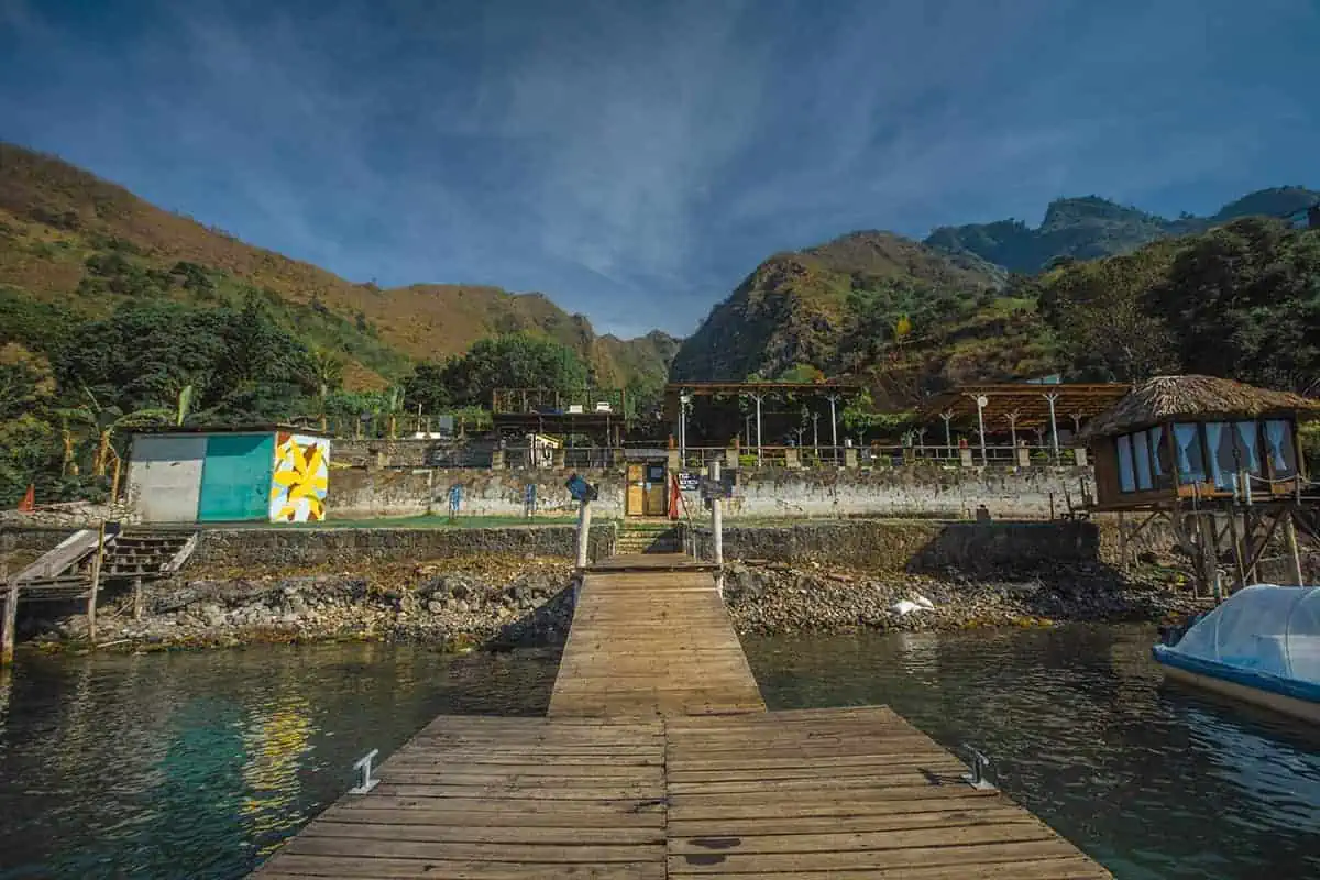 The 8 BEST Hostels In Lake Atitlan: My Favorites (2025) 2 from the private pier looking back toward free cerveza one of the best hostels in lake atitlan