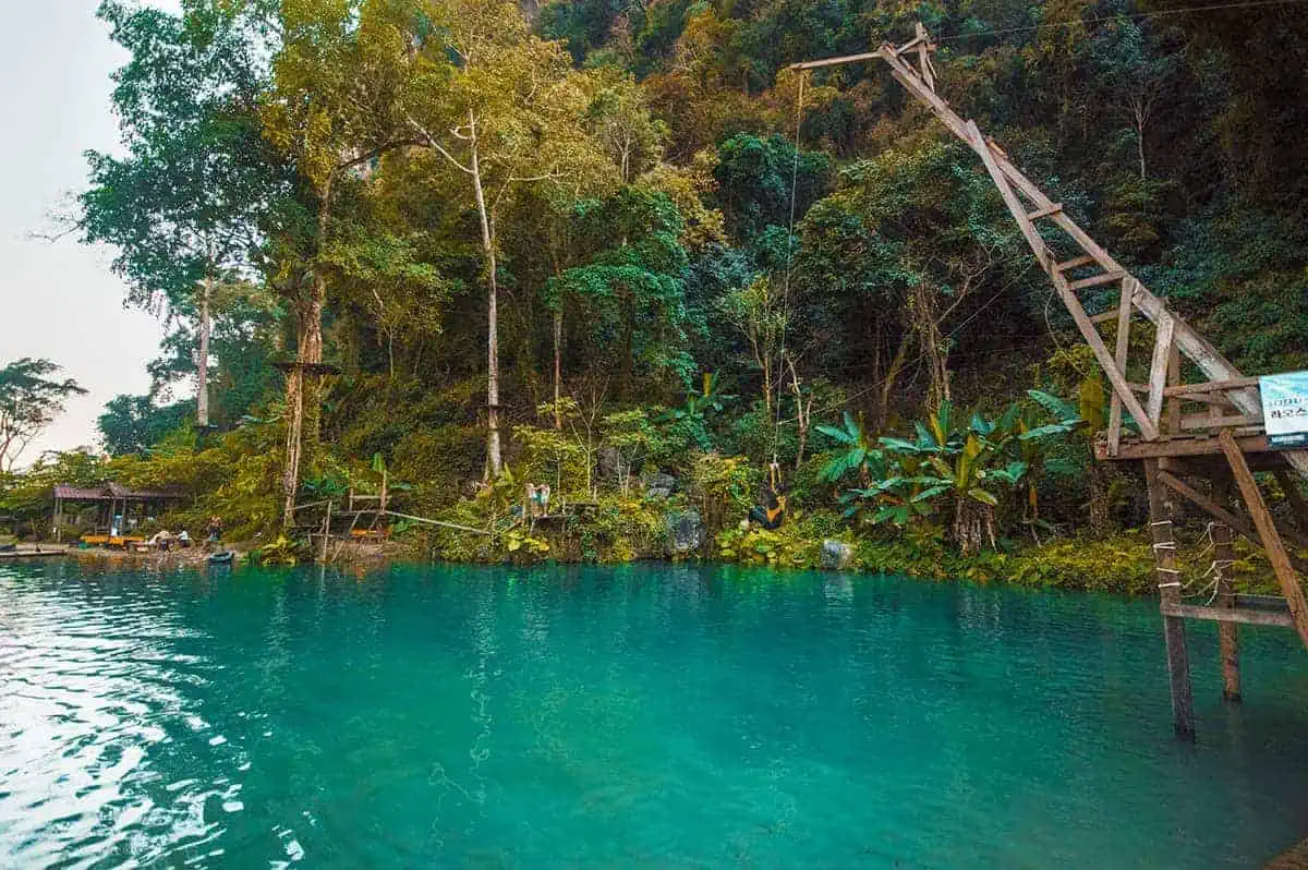 Blue Lagoon 3 In Vang Vieng: BEST Tips For Visiting 2025 12 jumping off a rope swing a blue lagoon three in vang vieng
