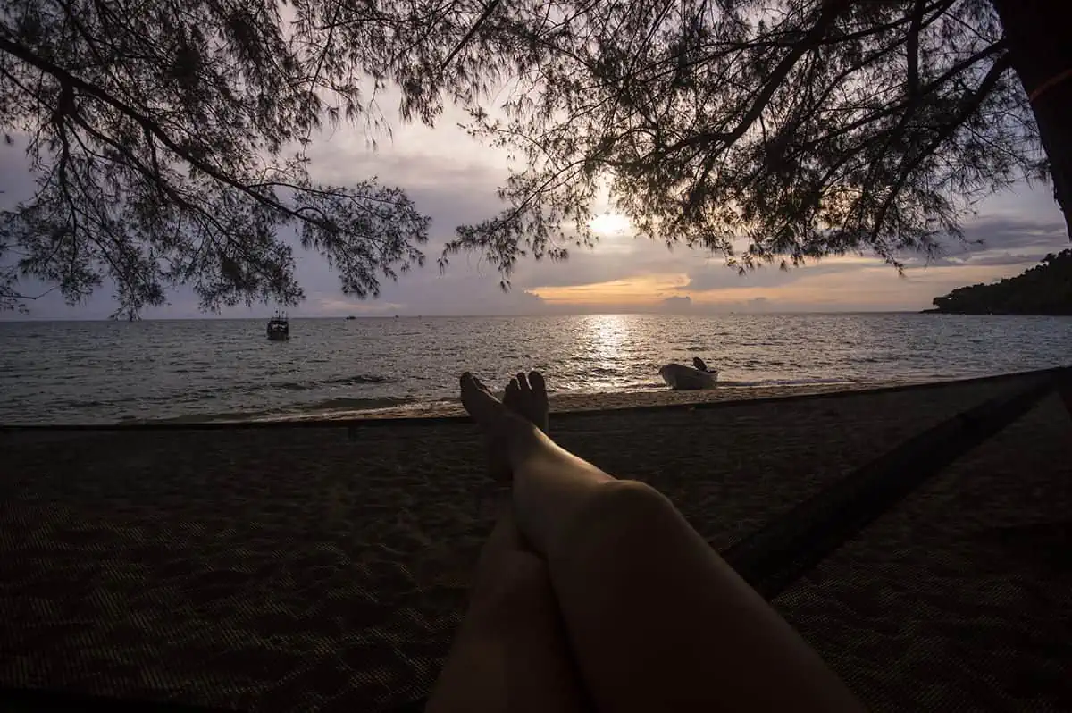 Koh Rong Or Koh Rong Samloem: Which Is BEST (2025) 36 enjoying sunset on sunset beach in koh rong samloem