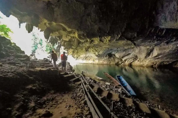 the stairs to tham kong lo cave also known as kong lor cave