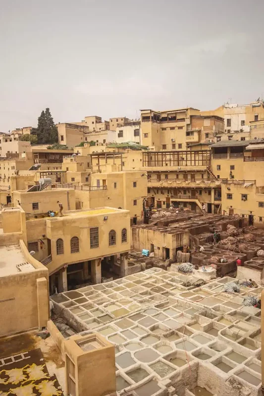 22+ Cheapest Countries To Backpack In The World! (2025) 40 A view of fes in morocco, one of the cheapest countries to travel, adorned with many buildings and tannery pools